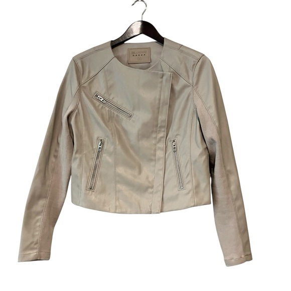 Blank NYC Women's Faux Leather Moto Jacket Taupe Zippered Pockets Lined Size M - Picture 1 of 16
